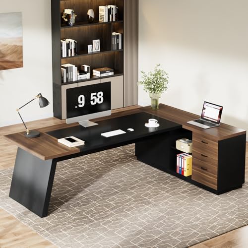 78" L-Shaped Desk with Drawers and File Cabinet A5068