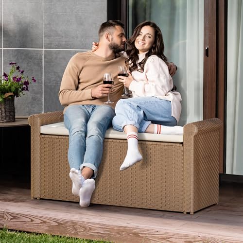 230 Gal Black All-Weather Wicker Outdoor Storage Box P43603