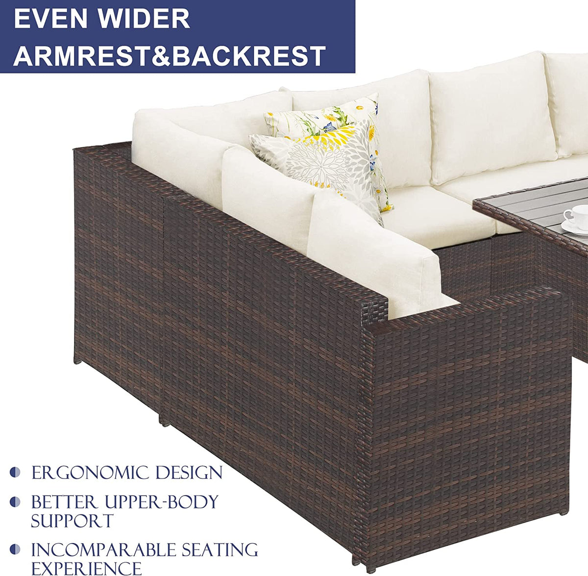 Ivory 7 Piece Outdoor Wicker Dining Sectional Sofa with Ottoman U905310