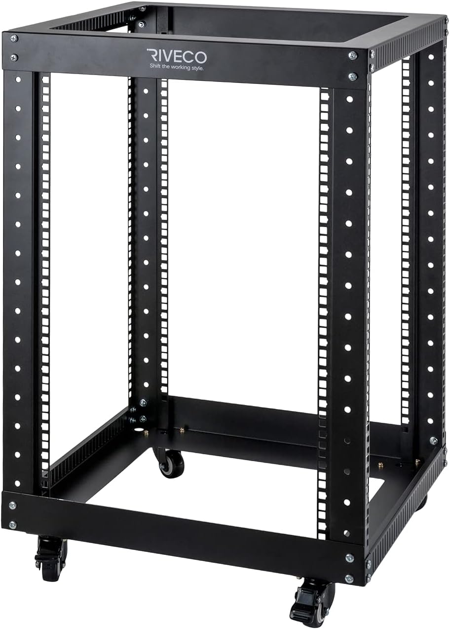 18U 4 Post Open Frame Server Rack with Brake Casters Black T4163